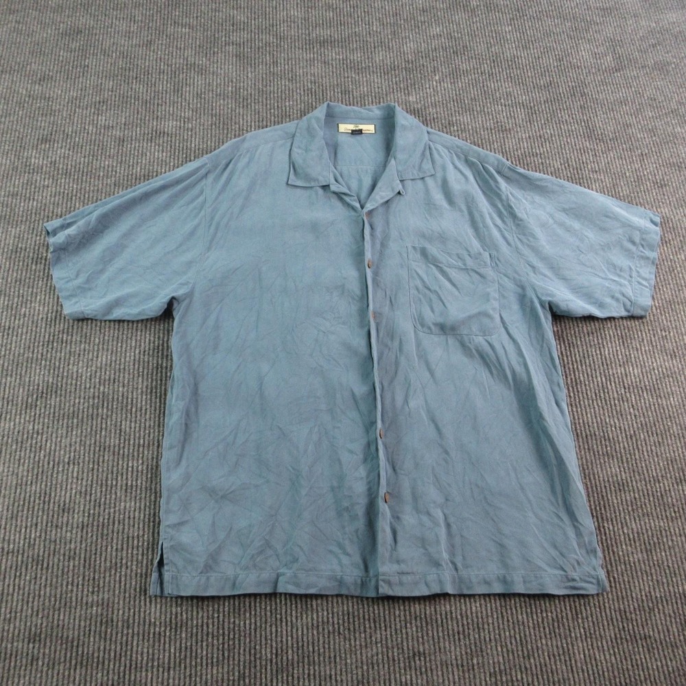 Tommy Bahama Shirt Mens L Blue Silk Short Sleeve Button-Up Relaxed Fit